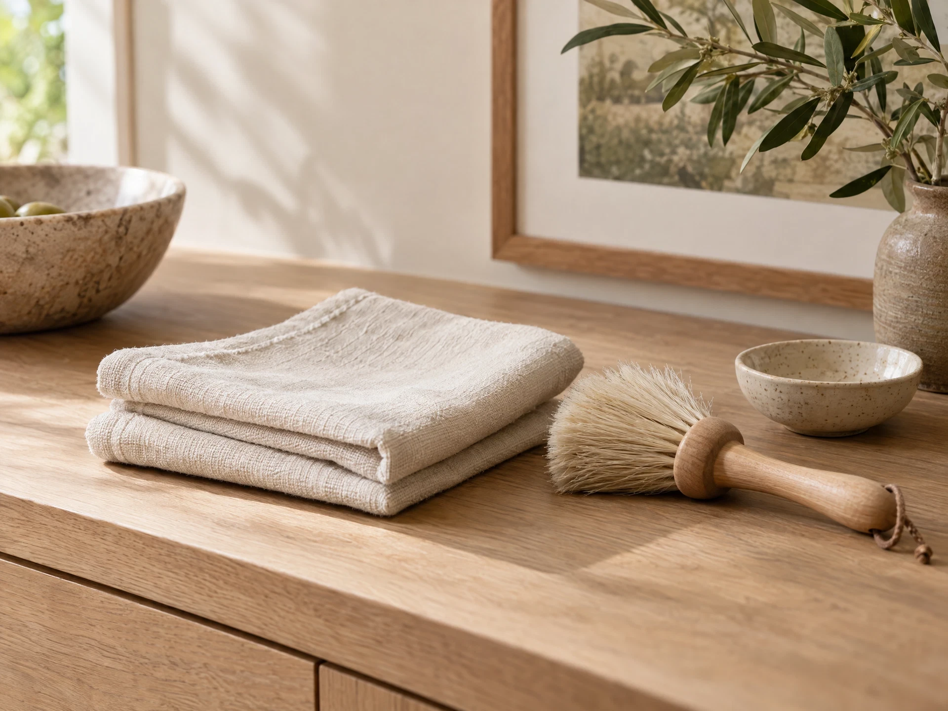 A soft cloth and brush for gentle home decor care