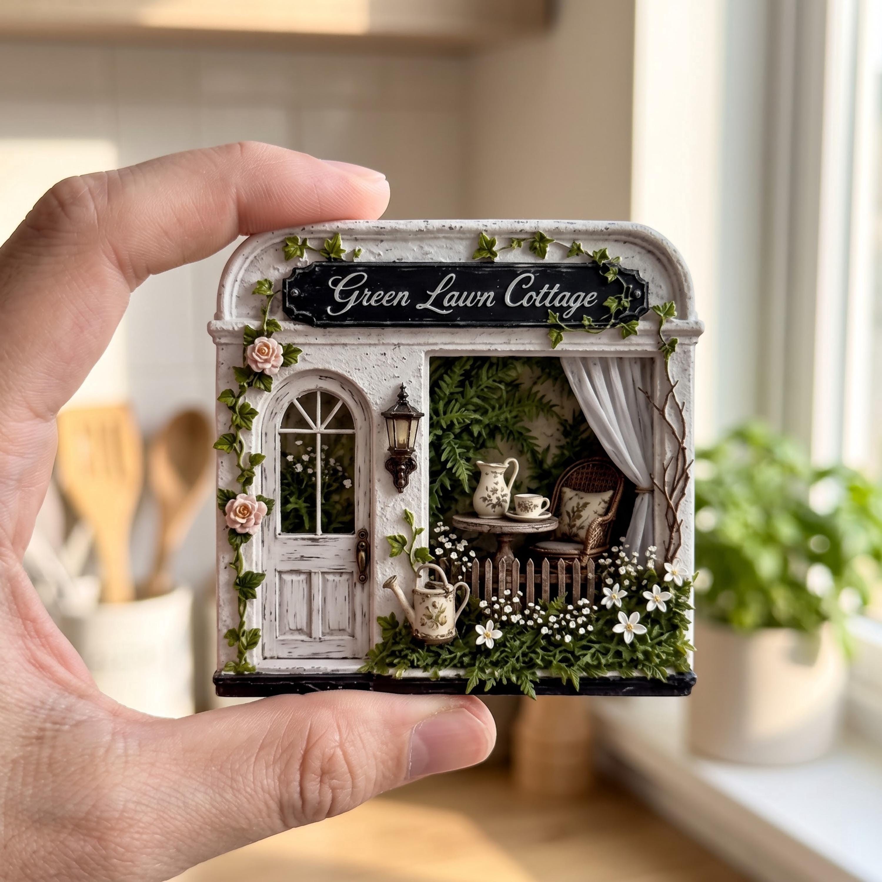 Refrigerator Magnet: 3D Vintage Cottage Door Scene