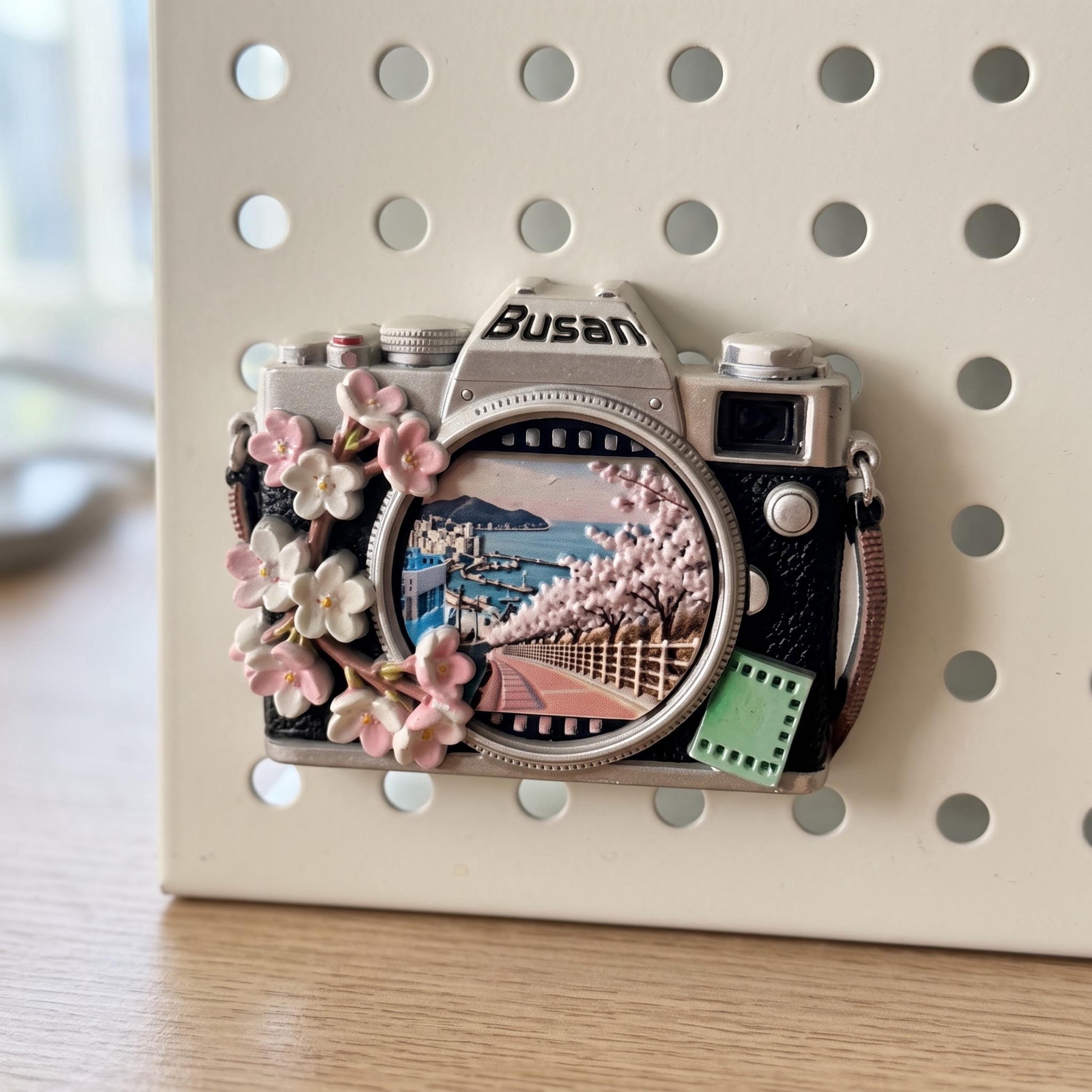 Camera Refrigerator Magnet: 3D Resin Cherry Blossom Travel Souvenir