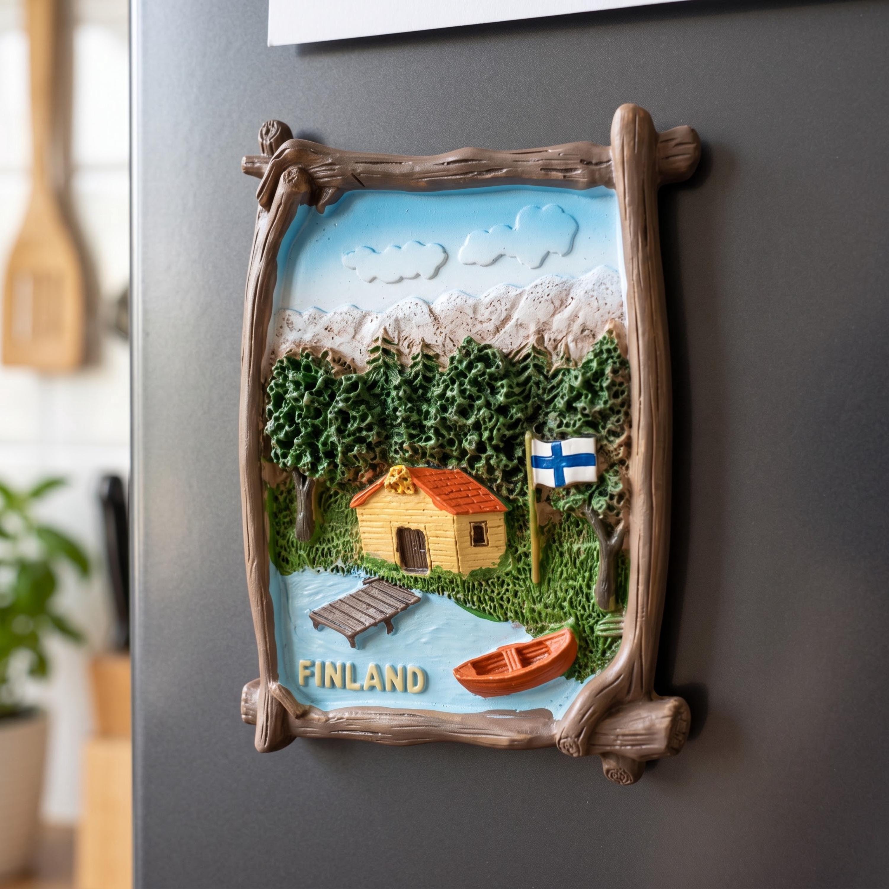 Finland Landscape Fridge Magnet, Hand Painted Travel Souvenir Home Decor