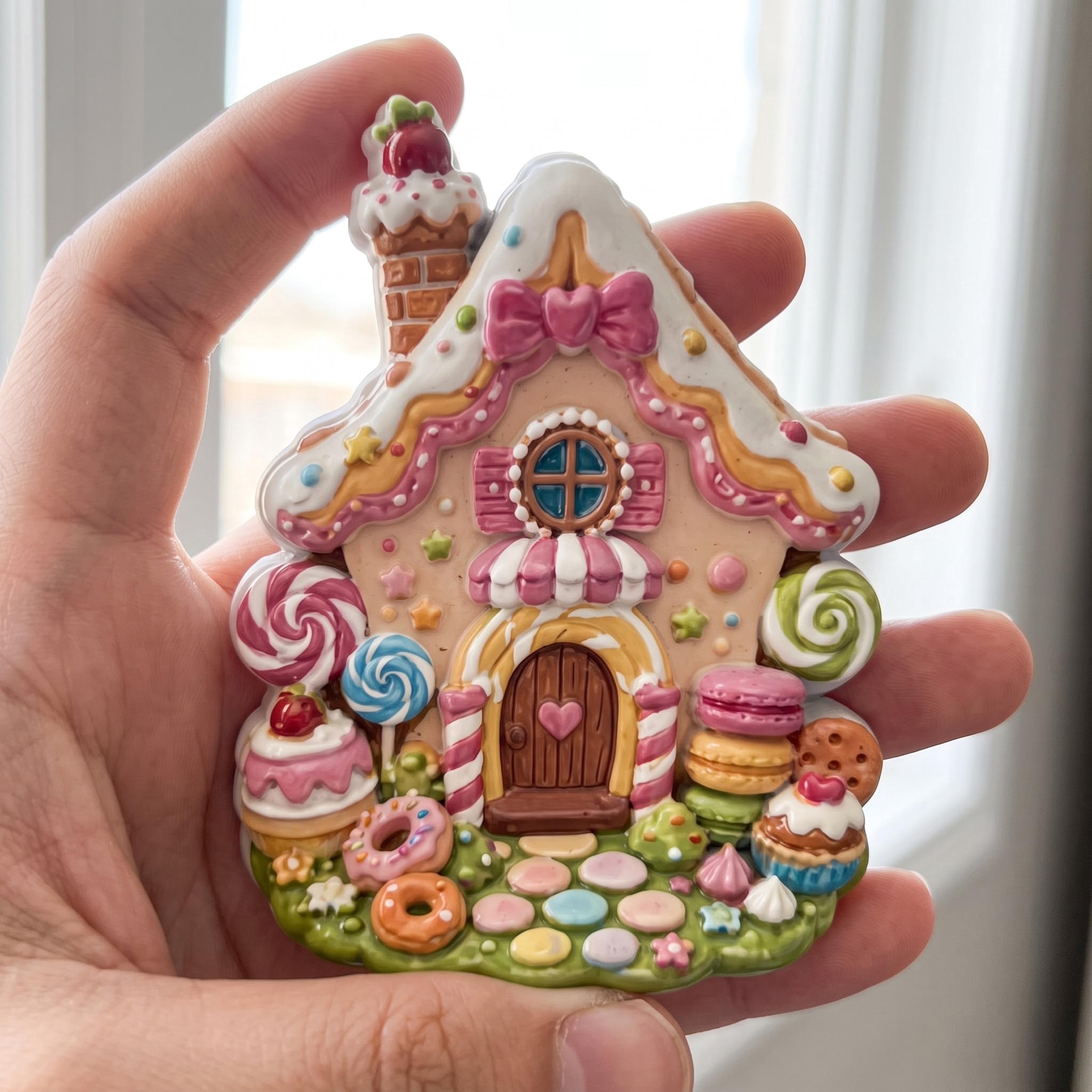 Candy House Fridge Magnet: Colorful Dessert Cottage Kitchen Decor