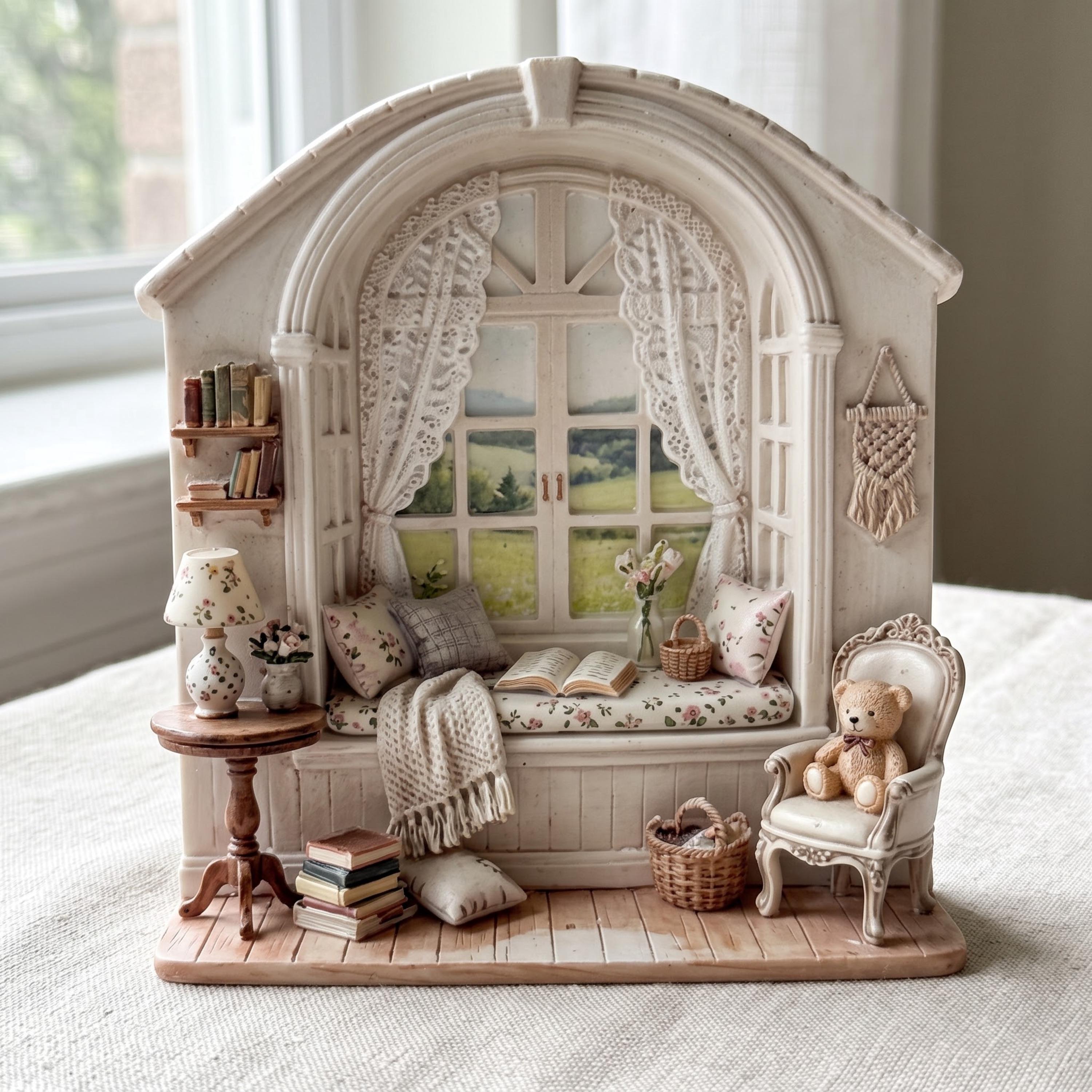 Refrigerator Magnet: 3D Cozy Window Reading Nook Miniature Relief Decor