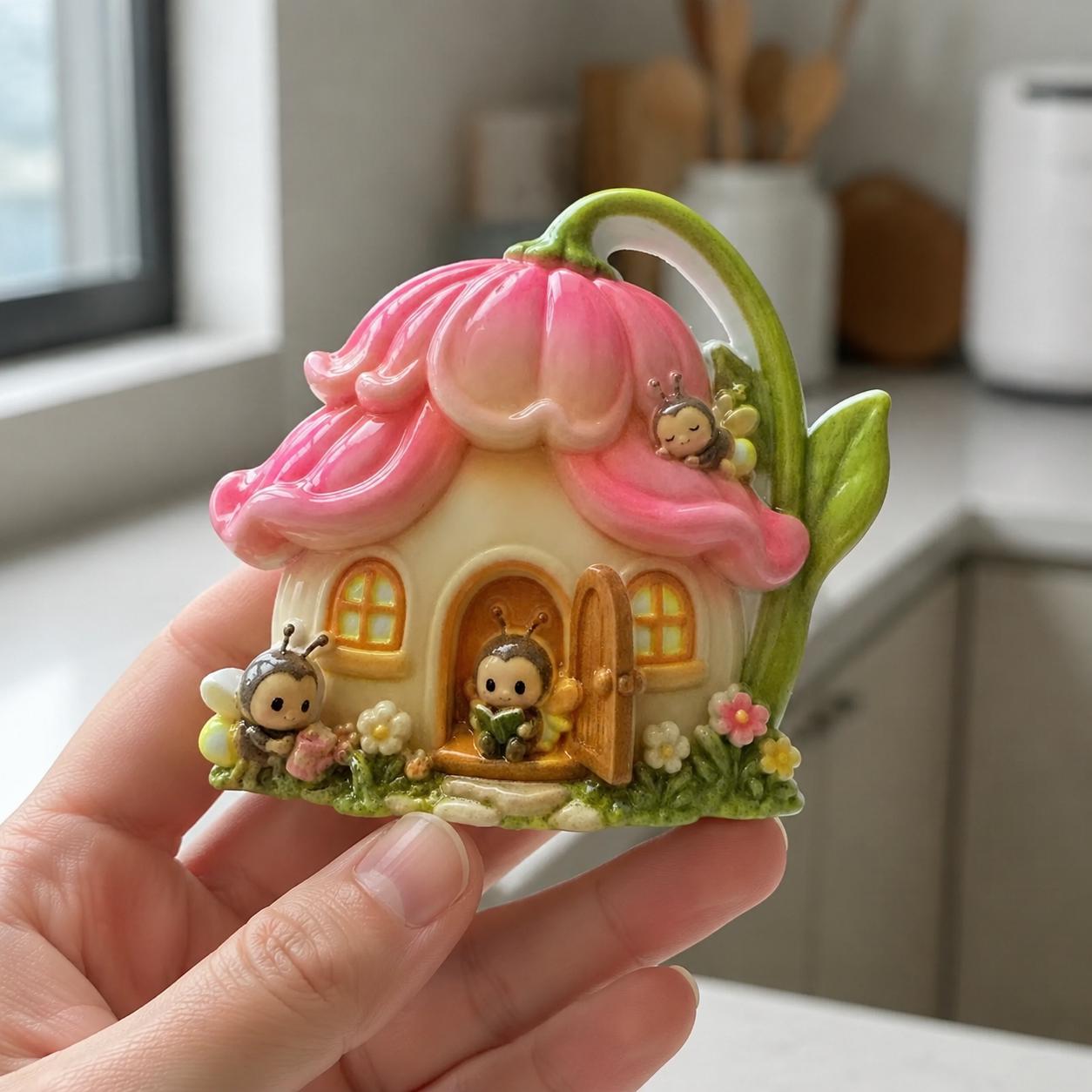 3D Flower House Magnet: Whimsical Fairy Cottage Resin Miniature (7x8cm)