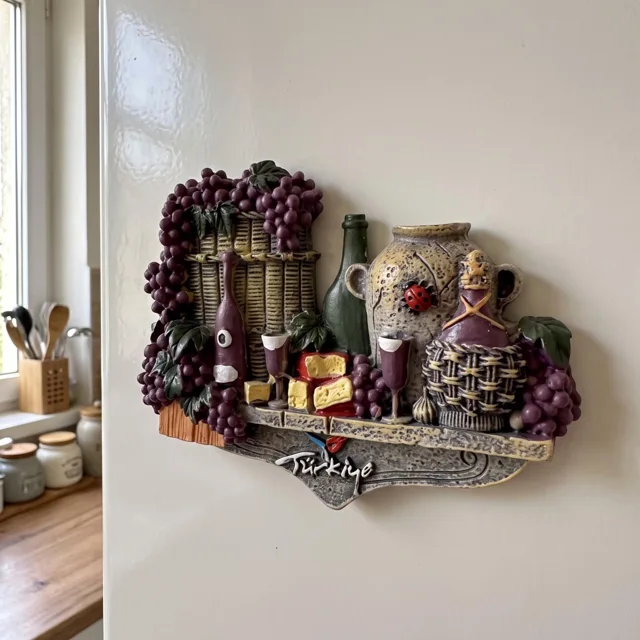 Refrigerator Magnet: Hand Painted Resin 3D Wine and Grapes Decor — product photo 1