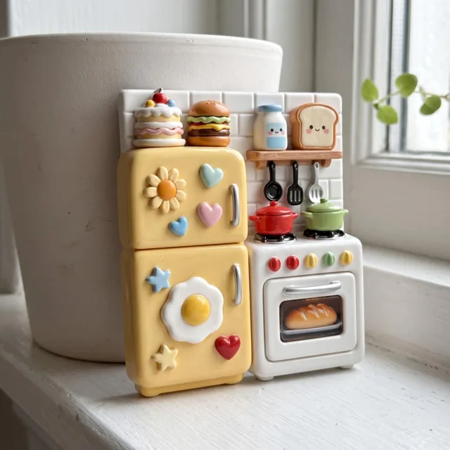 Kitchen Fridge Magnet: Raised Miniature Stove and Refrigerator Scene — product photo 9