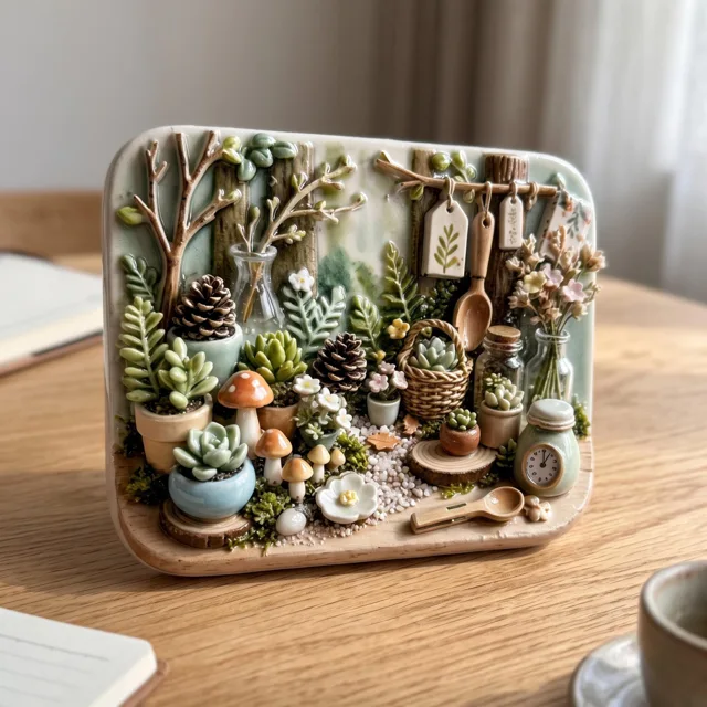 Botanical Refrigerator Magnet: 3D Relief Resin Succulent Garden Scene Decor — product photo 8