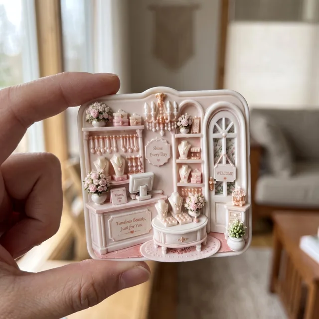 Miniature Room Magnet, Victorian Floral Decor With Arched Door — product photo 1