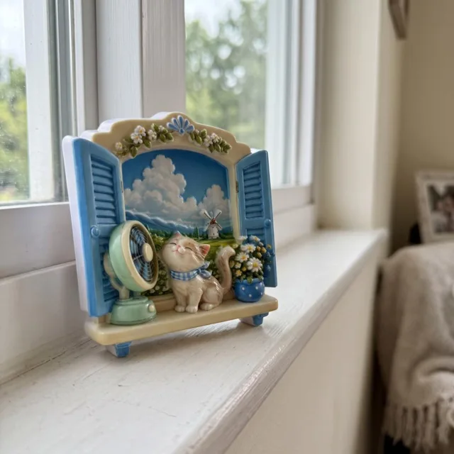 Refrigerator Magnet: Cat Window Scene With Blue Shutters and Flowers — product photo 10