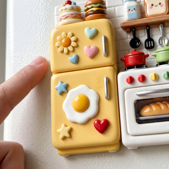 Kitchen Fridge Magnet: Raised Miniature Stove and Refrigerator Scene — product photo 5