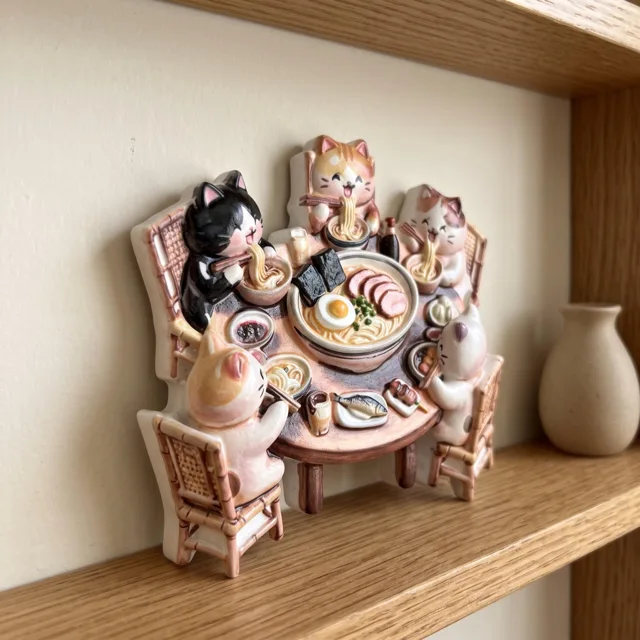 Fridge Magnet: Cat Noodle Table Scene, 3D Resin Kitchen Decor — product photo 9