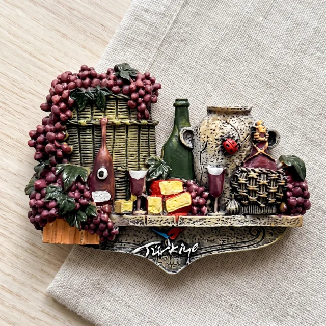 Refrigerator Magnet: Hand Painted Resin 3D Wine and Grapes Decor — product photo 4