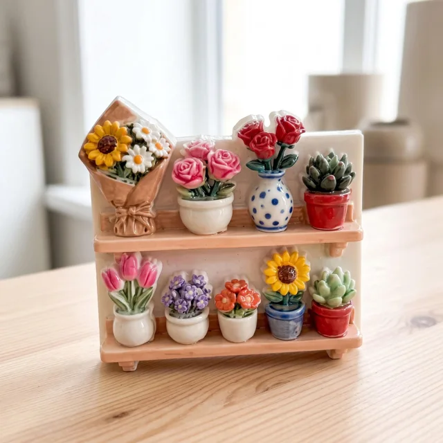 Flower Shelf Fridge Magnet, Colorful Potted Plants Display — product photo 8