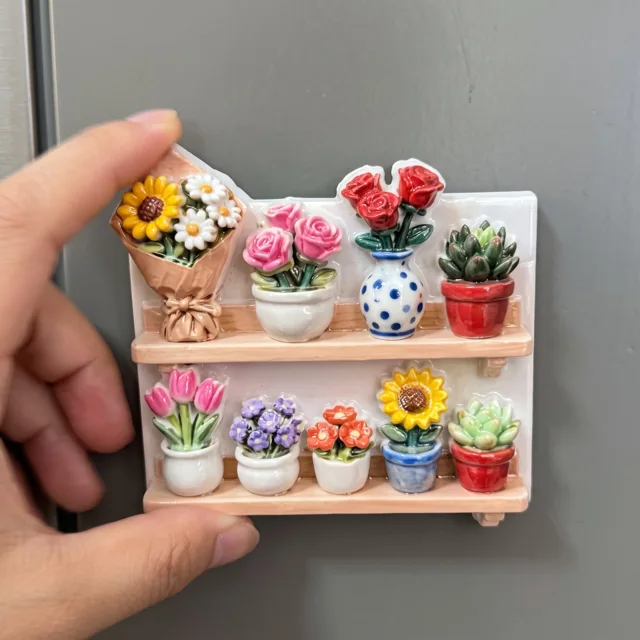 Flower Shelf Fridge Magnet, Colorful Potted Plants Display — product photo 11