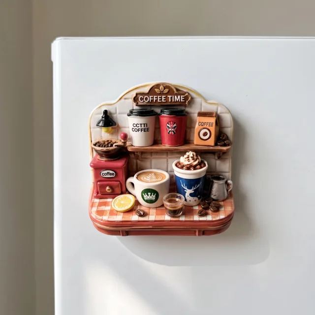 Coffee Bar Refrigerator Magnet: 3D Miniature Cafe Station With Cups and Grinder — product photo 8