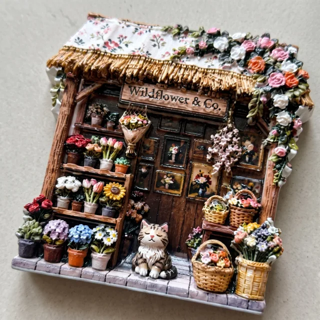 3D Fridge Magnet: Floral Shop Scene, Resin Relief Decor — product photo 6