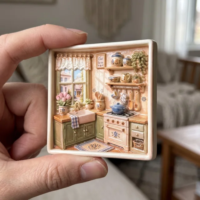 Fridge Magnet, Resin Cozy Kitchen Scene Decor — product photo 8
