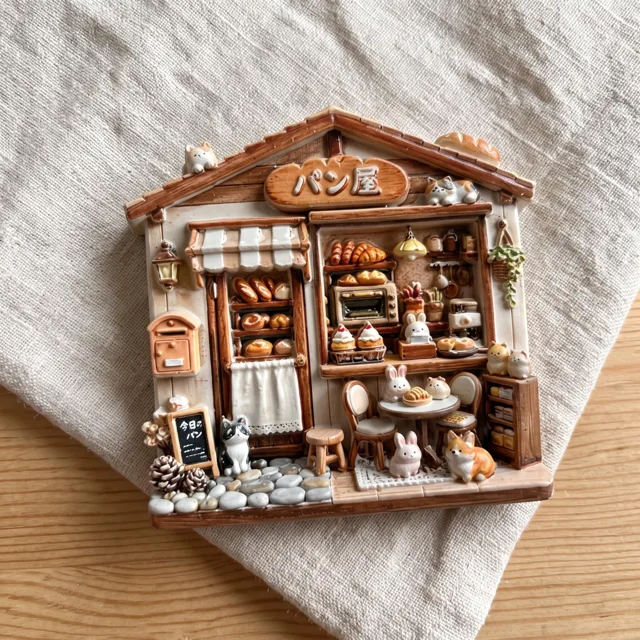 Bakery Shop Refrigerator Magnet, Raised Resin Miniature Cafe Decor — product photo 1