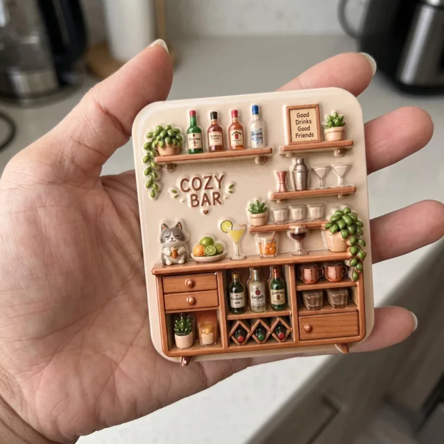 Bar Scene Fridge Magnet, 3D Resin Miniature Beverage Shelf Decor — product photo 4