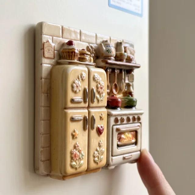 Vintage Kitchen Fridge Magnet with Raised Oven and Cabinet Scene — product photo 9