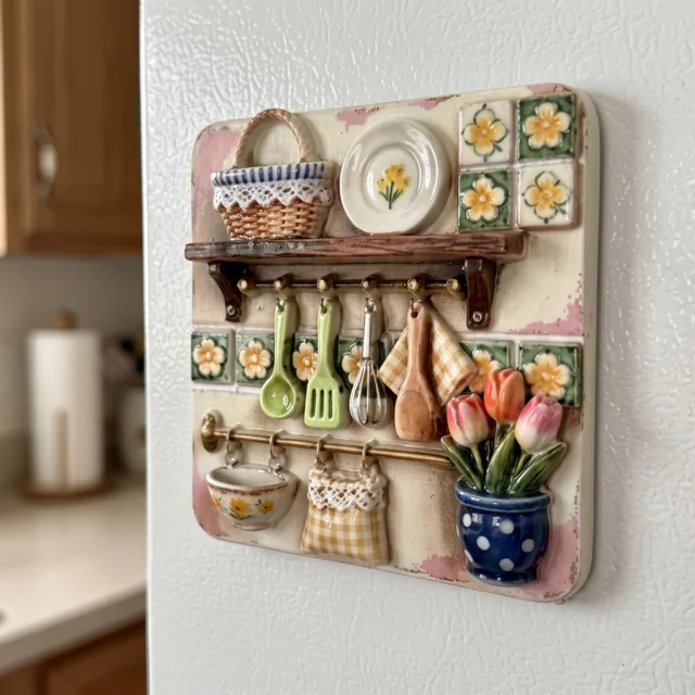 Kitchen Shelf with Floral Details 3D Resin Relief Fridge Magnet — product photo 9