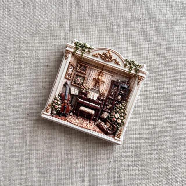 Resin Relief Fridge Magnet, Miniature Music Room Decor with Piano and Violin — product photo 4