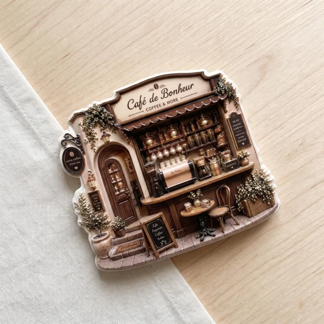 3D Relief Coffee Shop Fridge Magnet, Ornate Cafe Kitchen Decor — product photo 6