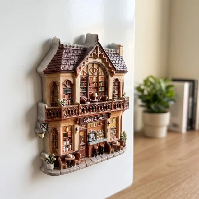 Resin Refrigerator Magnet: Gothic Coffee Shop Facade, 3D Relief Decor — product photo 10