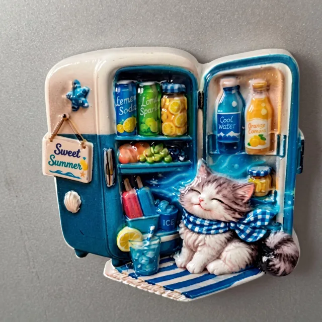 3D Resin Fridge Magnet: Cat in Mini Cooler Summer Kitchen Decor — product photo 7