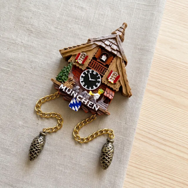 Resin Fridge Magnet: Rustic Chalet Clock With Dangling Pinecone Charms — product photo 6