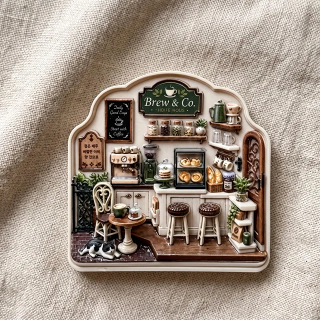 3D Coffee Shop Fridge Magnet: Miniature Cafe Scene Resin Relief Decor — product photo 6