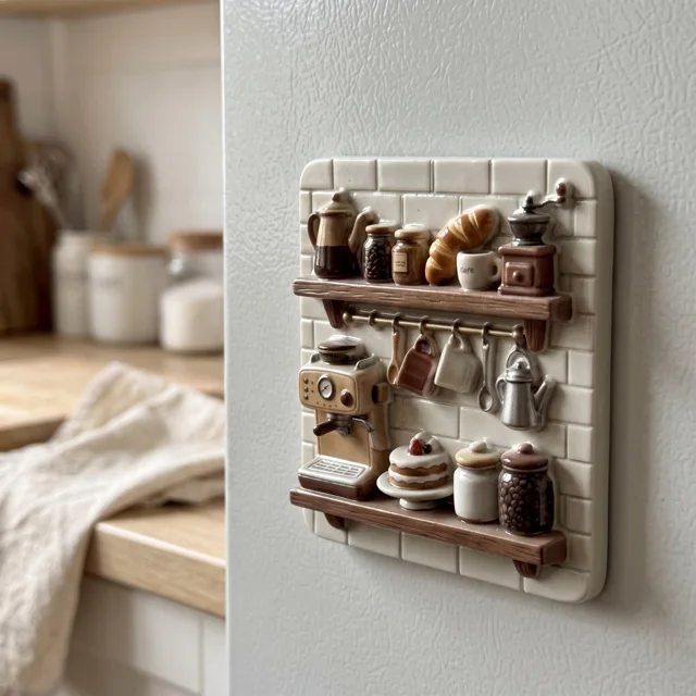 Fridge Magnet, 3D Coffee Shop Shelf Scene, Raised Resin Kitchen Decor — product photo 10