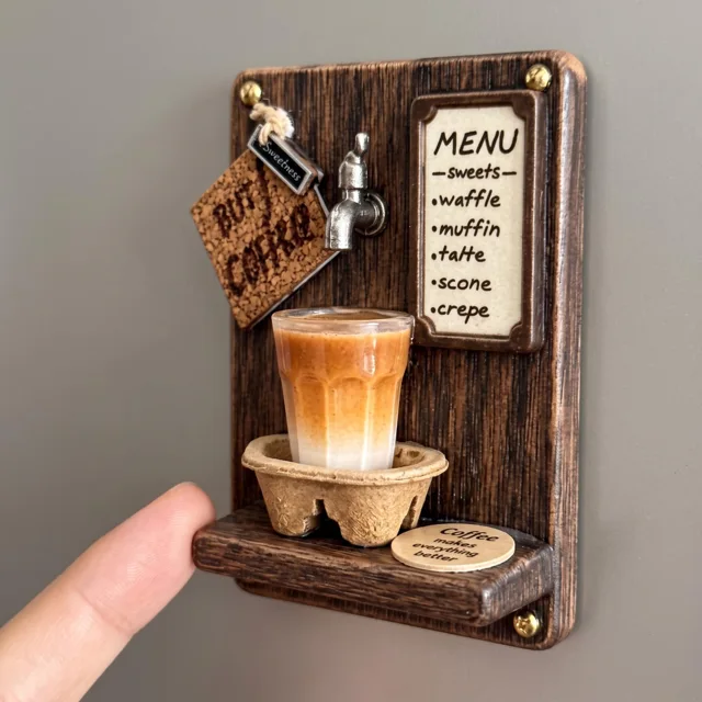 Coffee Shop Wooden Fridge Magnet, Mini Cafe Menu Decor — product photo 3
