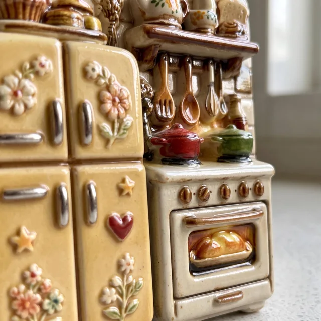 Vintage Kitchen Fridge Magnet with Raised Oven and Cabinet Scene — product photo 2