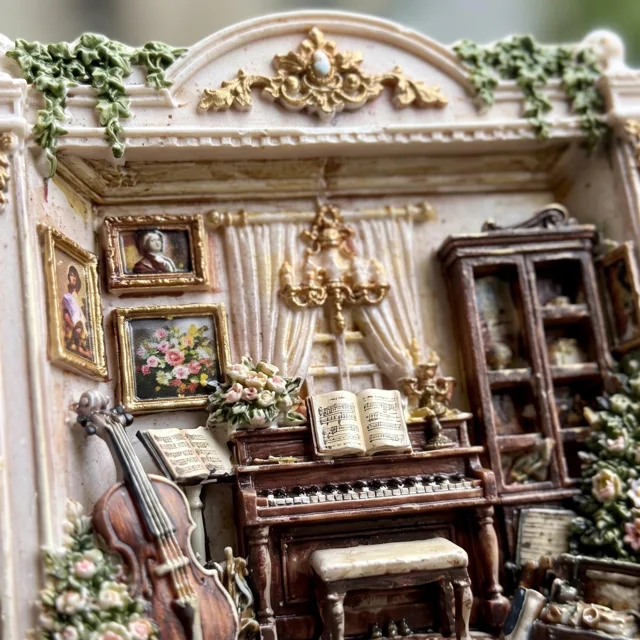 Resin Relief Fridge Magnet, Miniature Music Room Decor with Piano and Violin — product photo 5