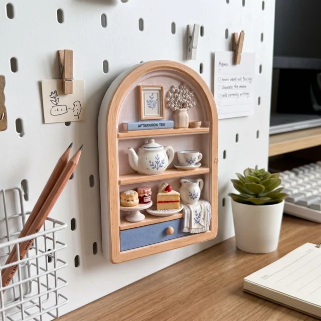 Miniature Tea Shelf Fridge Magnet, Resin Relief Kitchen Decor — product photo 2