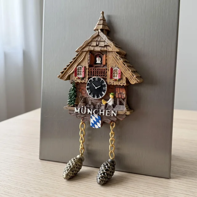 Resin Fridge Magnet: Rustic Chalet Clock With Dangling Pinecone Charms — product photo 4
