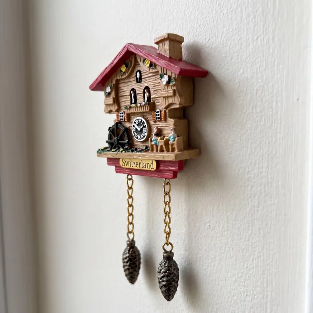 Cuckoo Clock Fridge Magnet: 3D Resin Chalet Souvenir With Hanging Cones — product photo 6