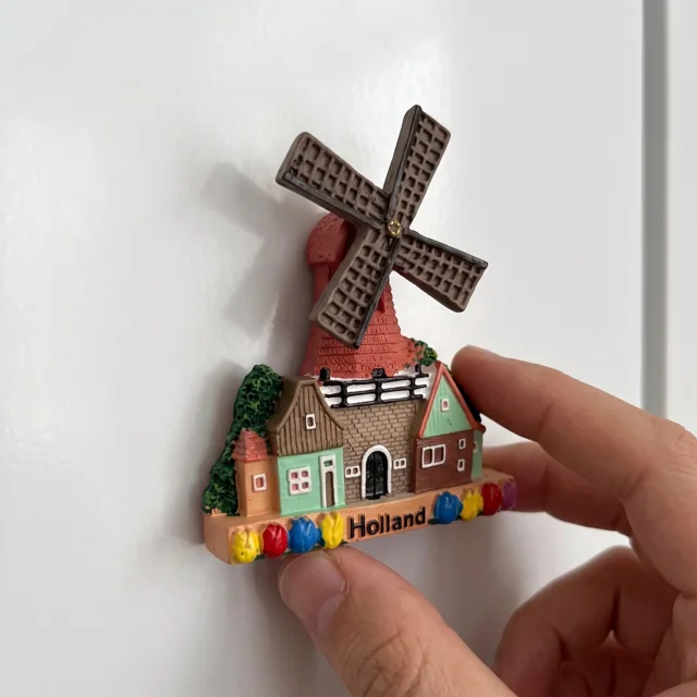 Rotating Windmill Fridge Magnet, Resin Holland Souvenir With Colorful Tulips — product photo 5