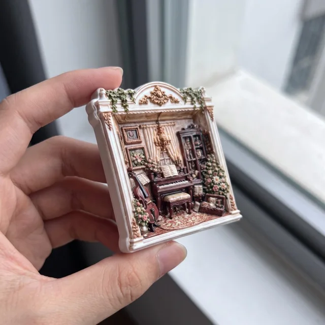 Resin Relief Fridge Magnet, Miniature Music Room Decor with Piano and Violin — product photo 3