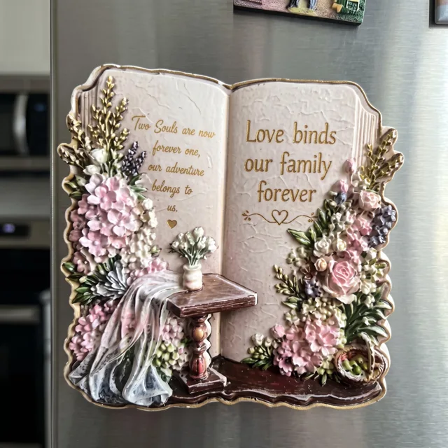 3D Book Refrigerator Magnet: Embossed Resin Floral Plaque With Family Quote — product photo 8