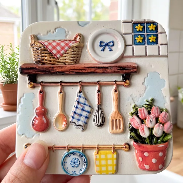 Kitchen Fridge Magnet: Raised Utensil and Tulip Resin Decor — product photo 10