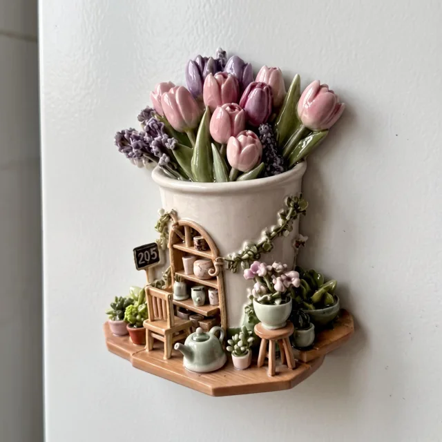 Resin Flower Shop Fridge Magnet, 3D Floral Miniature Decor — product photo 1