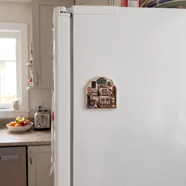 3D Coffee Shop Fridge Magnet: Miniature Cafe Scene Resin Relief Decor — product photo 9