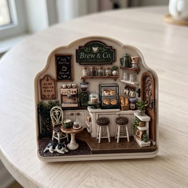3D Coffee Shop Fridge Magnet: Miniature Cafe Scene Resin Relief Decor — product photo 11