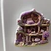 Refrigerator Magnet, Purple Miniature Cottage Scene with Floral Details — product photo 10
