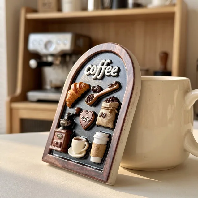 Coffee Fridge Magnet, 3D Relief Cafe Decor With Croissant and Coffee Cup — product photo 8