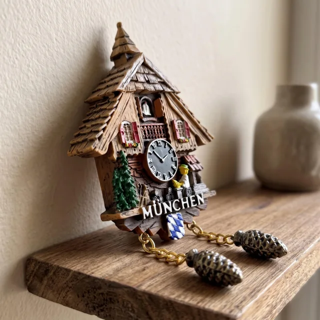 Resin Fridge Magnet: Rustic Chalet Clock With Dangling Pinecone Charms — product photo 7