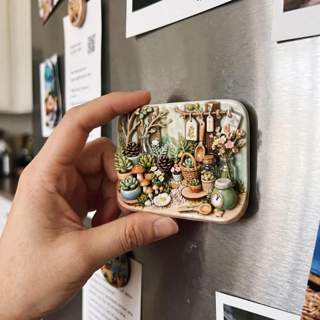 Botanical Refrigerator Magnet: 3D Relief Resin Succulent Garden Scene Decor — product photo 7