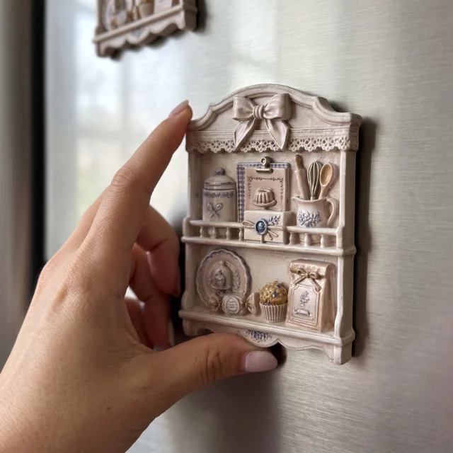 3D Kitchen Hutch Refrigerator Magnet: Resin Miniature Baking Cabinet Decor — product photo 10