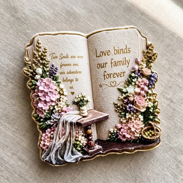 3D Book Refrigerator Magnet: Embossed Resin Floral Plaque With Family Quote — product photo 4